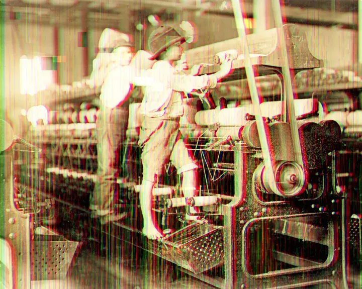 Satirical illustration of the sigma grindset of the youthful proletariat in a modern sweatshop